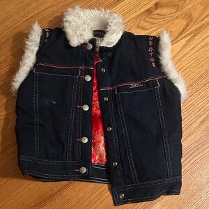 Guess Kids Black Vest with Faux Fur and Red Accents